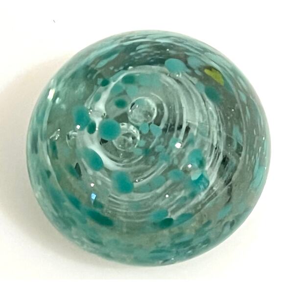 Vintage G RED Mark Murano Style Art Glass Clear & Turquoise Teal PAPERWEIGHT 3" - Picture 3 of 7